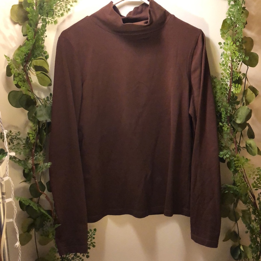 brown mock neck sweater